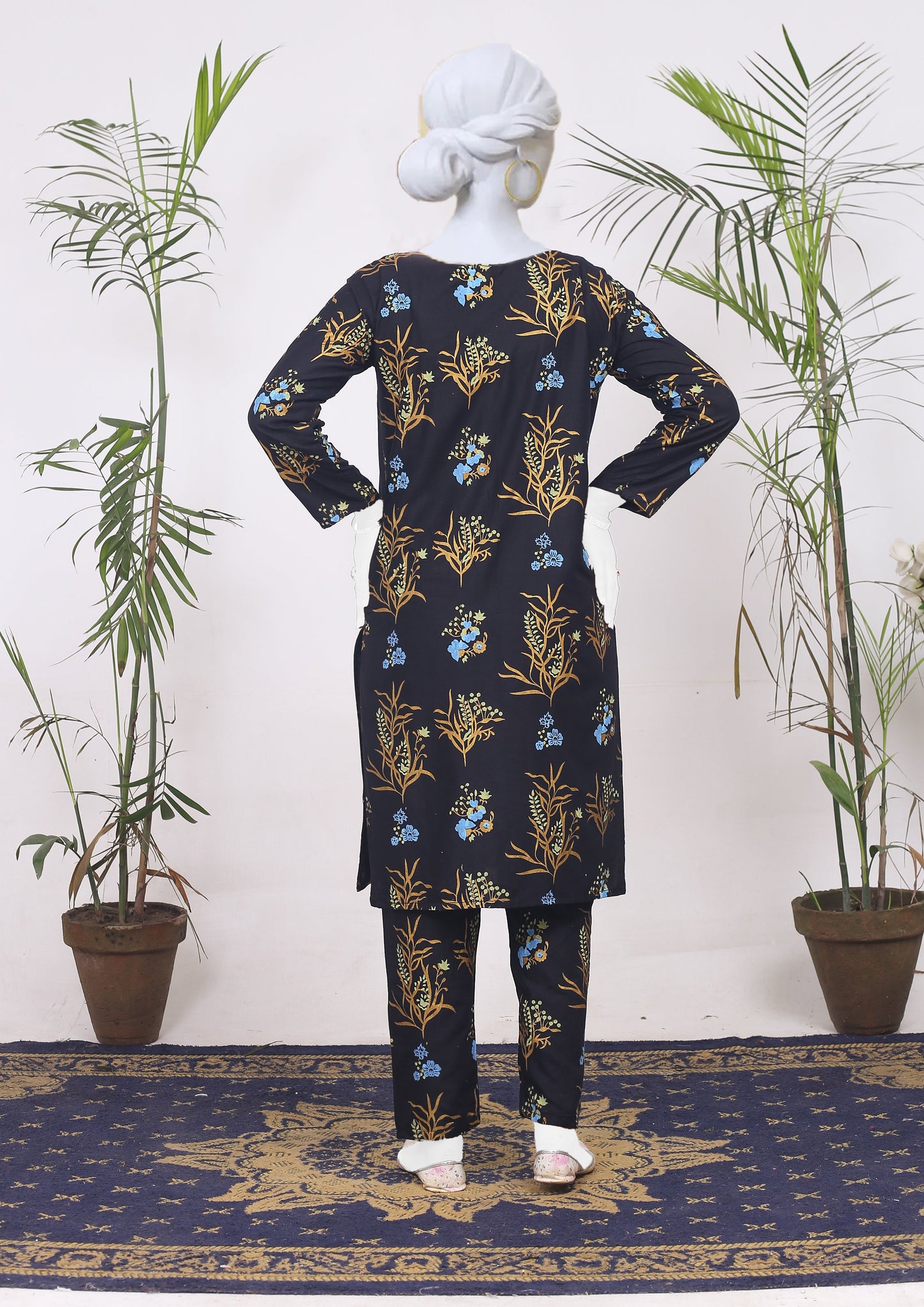 Eshal Black two piece  with Floral Block Printing in linen stuff