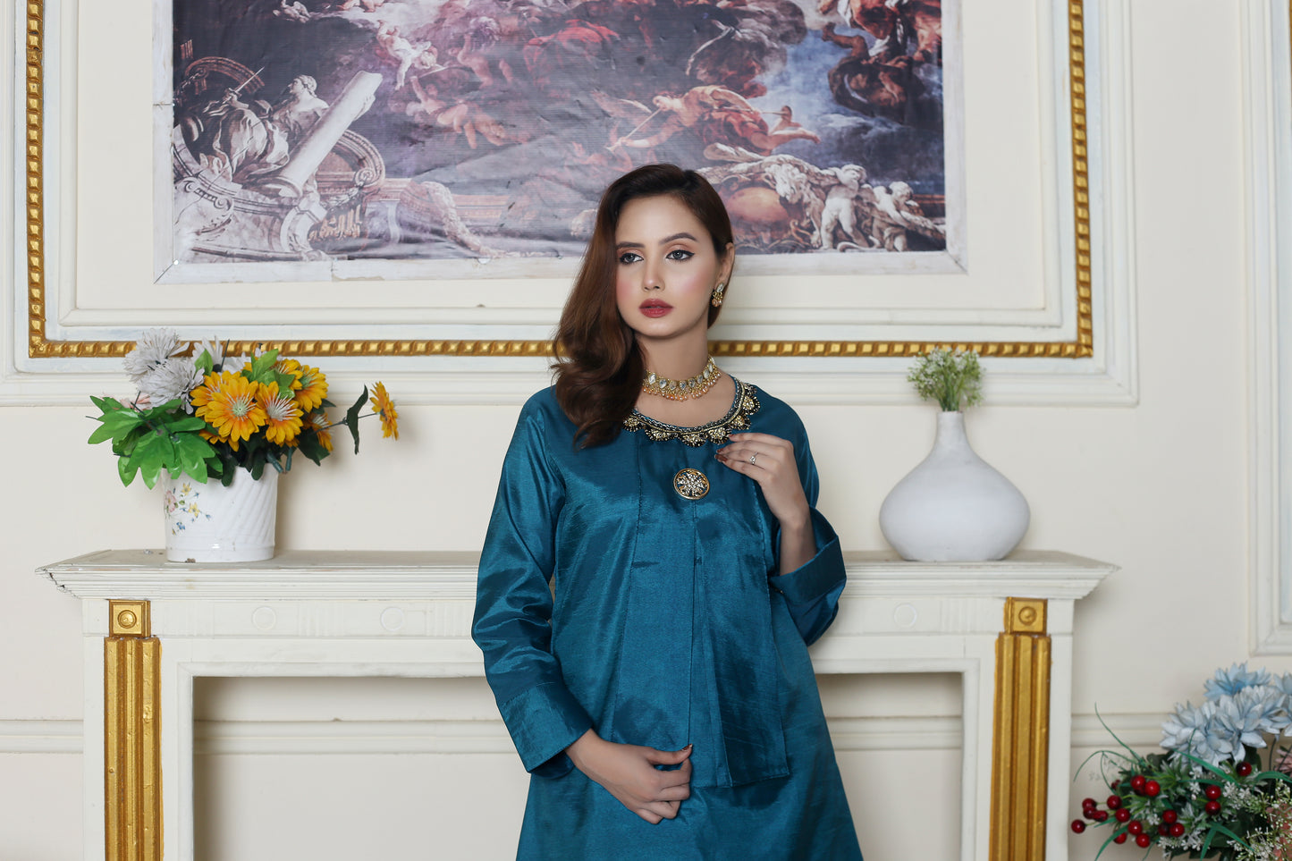 fareeh tale top style tow piece in crystel china silk