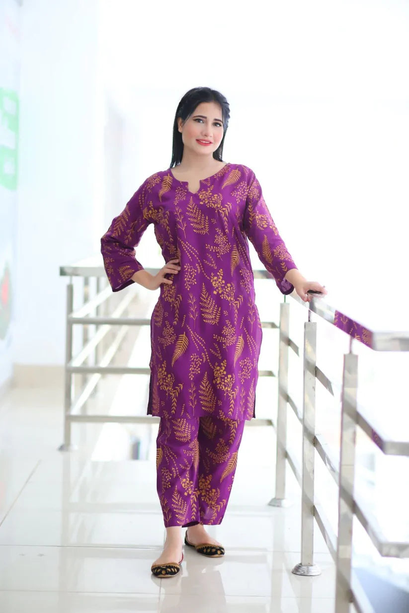 Petal print two pc Stitched Suit