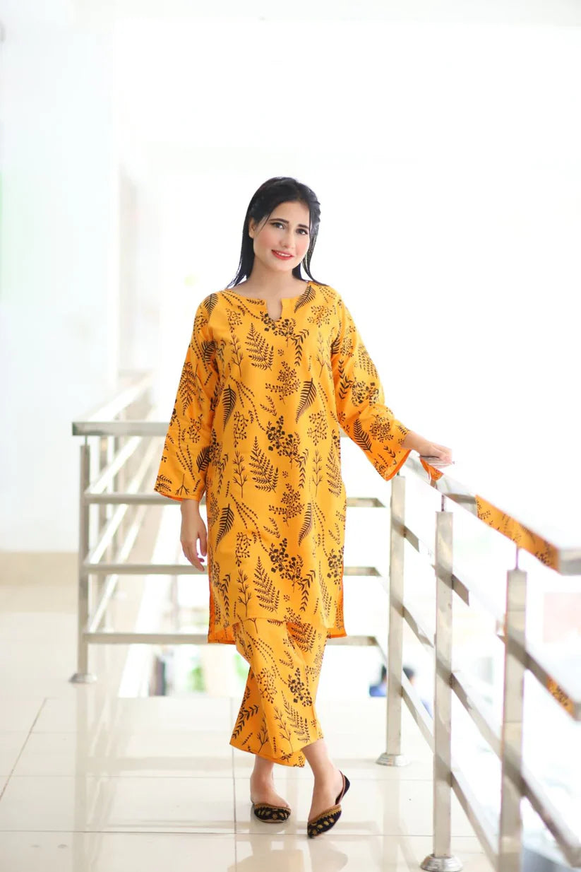 Petal print two pc Stitched Suit