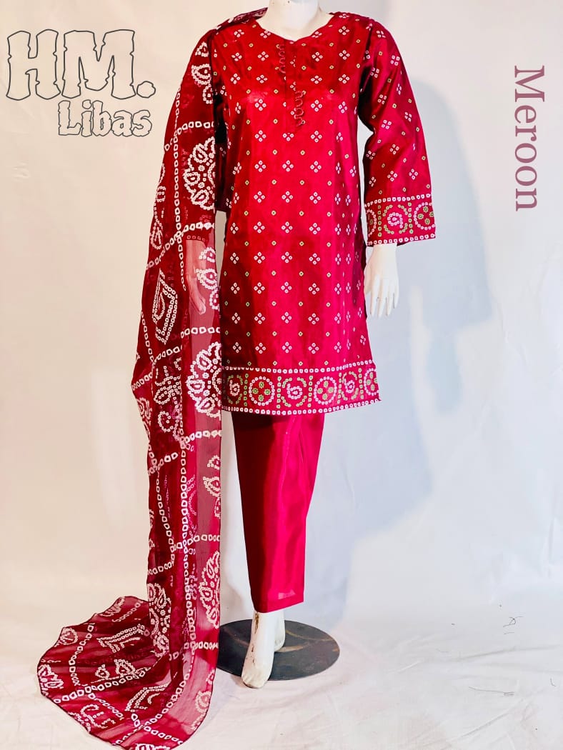 k dot 3 piece printed with shaffon printed dupatta