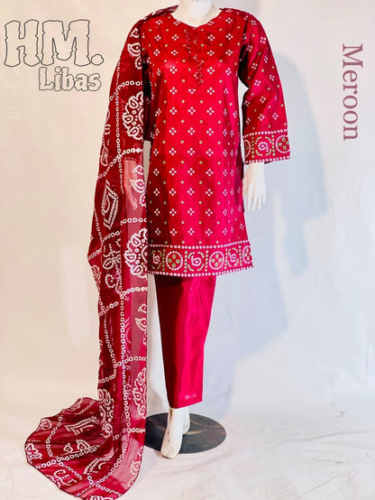 k dot 3 piece printed with shaffon printed dupatta