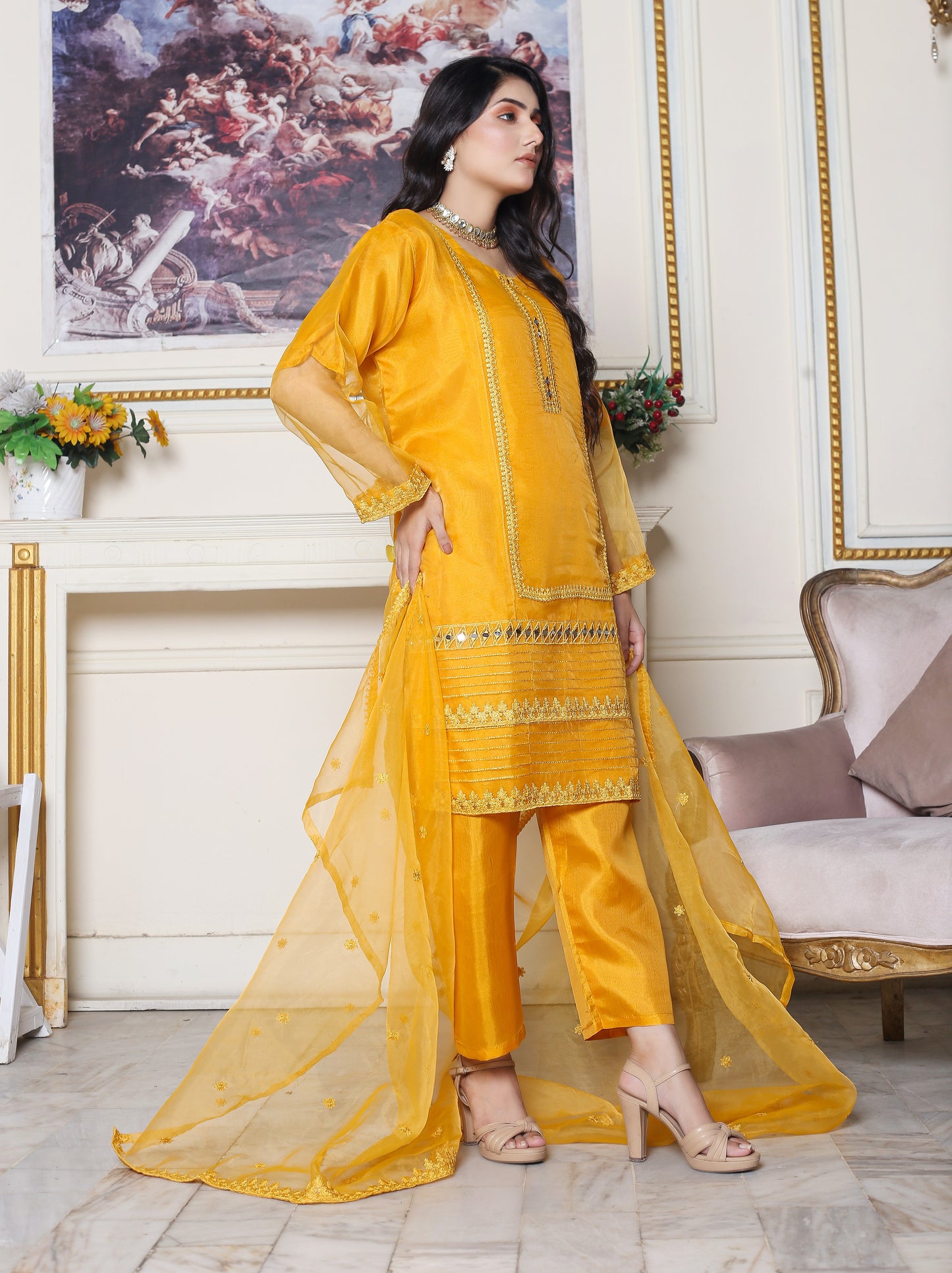 mehwish mirror emboridery 3 piece orgenza